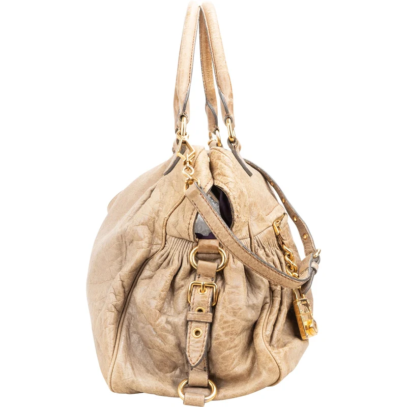 Miu Miu Vitello Lux Leather Satchel Hobo Handbag