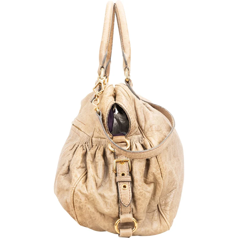Miu Miu Vitello Lux Leather Satchel Hobo Handbag