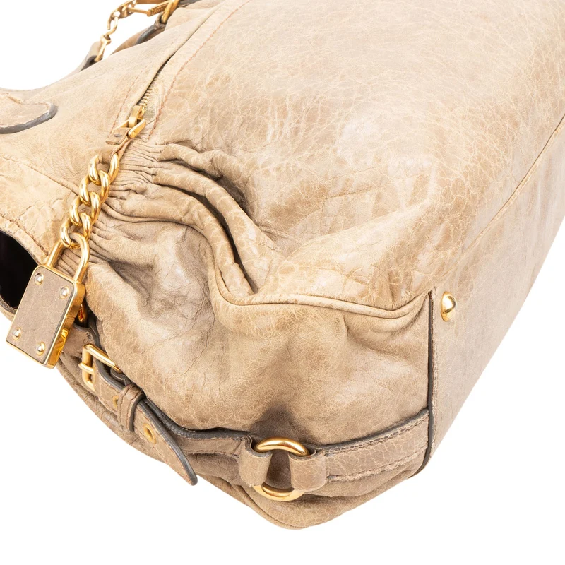 Miu Miu Vitello Lux Leather Satchel Hobo Handbag