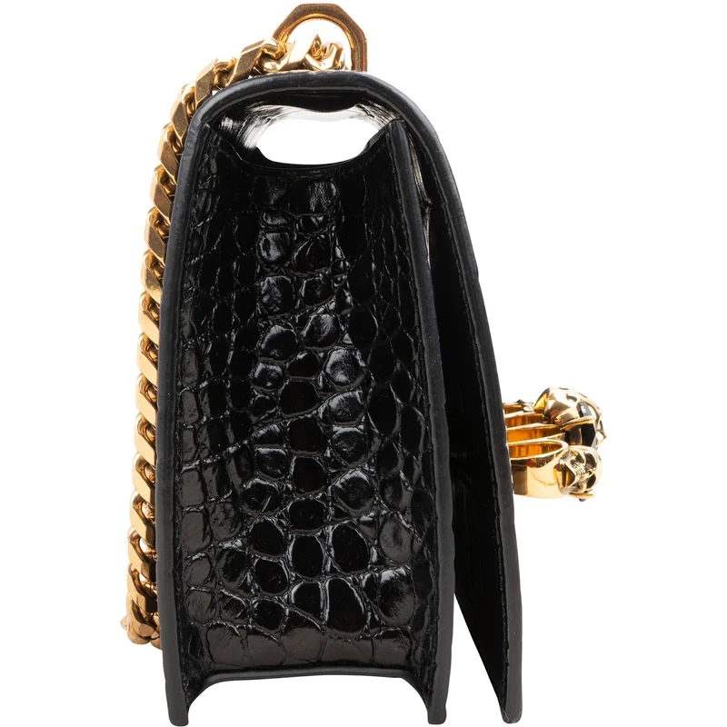 Alexander McQueen Croc-Embossed Leather Jewelled Knuckle Crossbody Bag