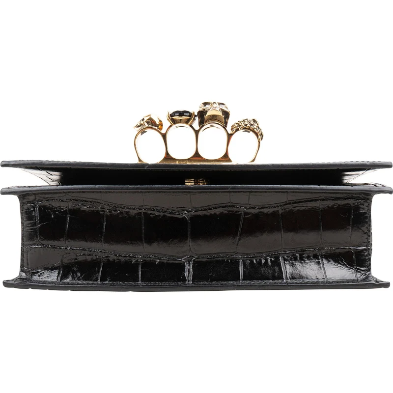 Alexander McQueen Croc-Embossed Leather Jewelled Knuckle Crossbody Bag
