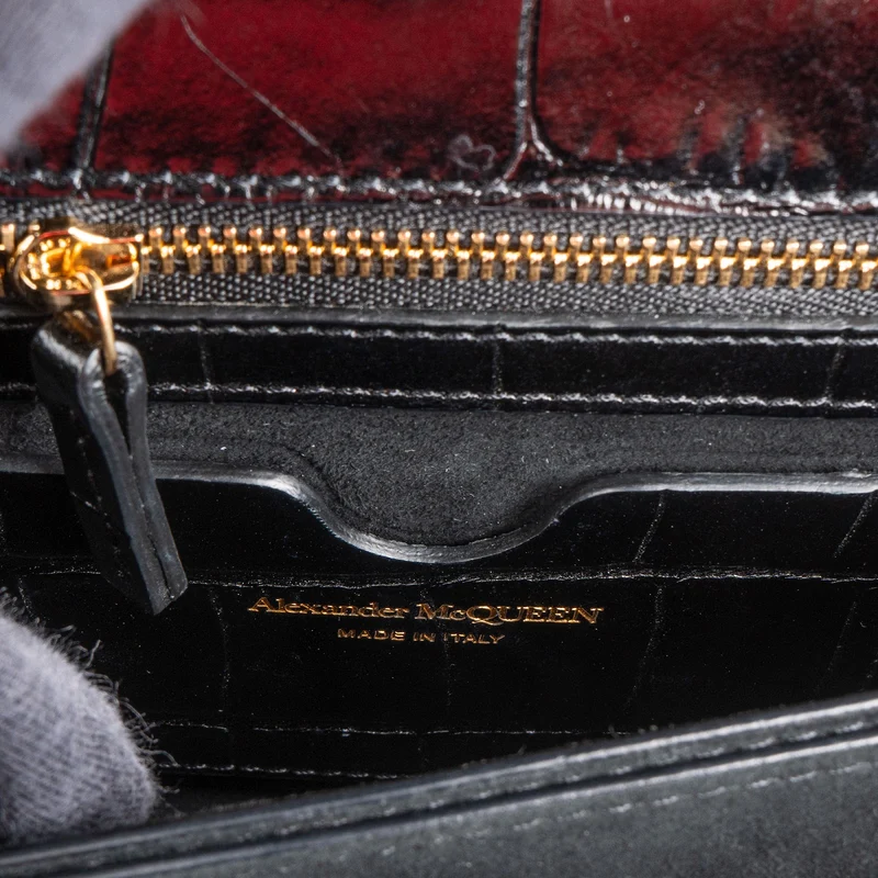 Alexander McQueen Croc-Embossed Leather Jewelled Knuckle Crossbody Bag