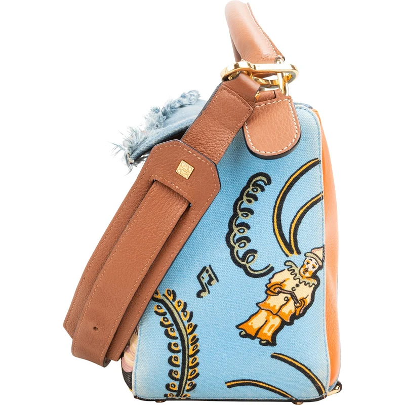 Loewe Limited "Paula's Ibiza Parrot" Print Leather & Denim Fringe Puzzle Handbag