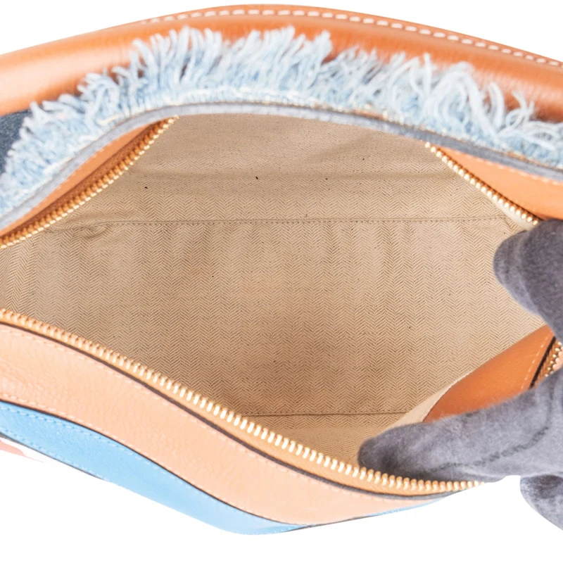 Loewe Limited "Paula's Ibiza Parrot" Print Leather & Denim Fringe Puzzle Handbag