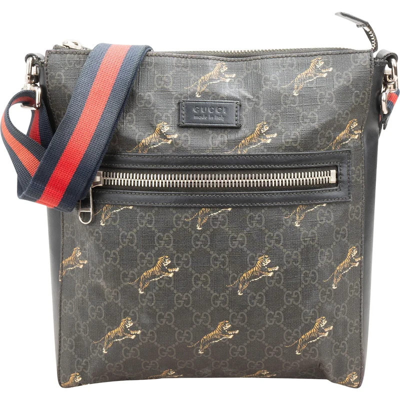Gucci Monogram GG Supreme Canvas Tiger Print Messenger Crossbody Bag