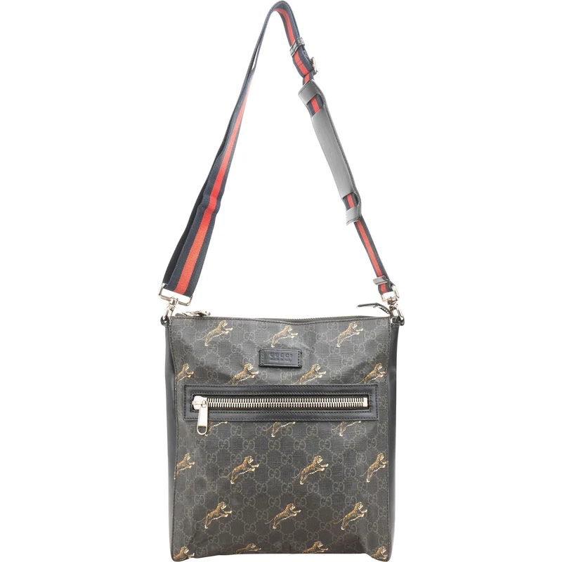 Gucci Monogram GG Supreme Canvas Tiger Print Messenger Crossbody Bag