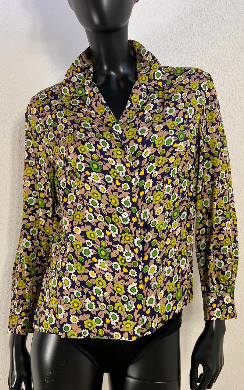 Vintage 70s Rayon Flower Blouse