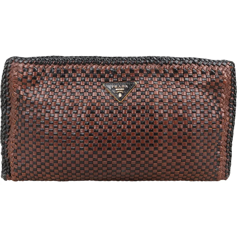 Prada Limited India Woven Leather Large Clutch Bag