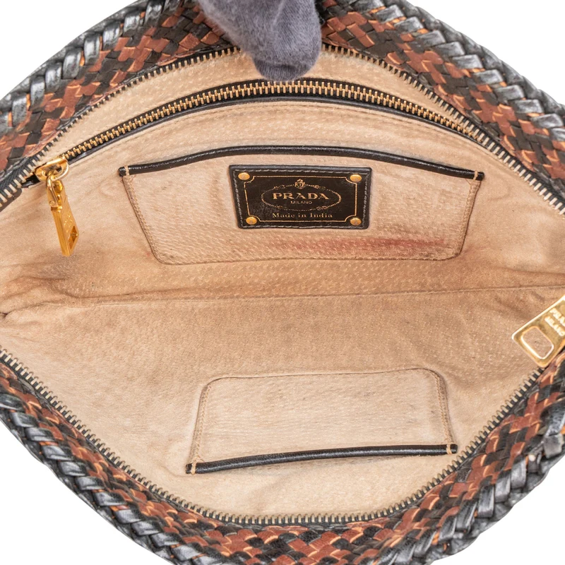 Prada Limited India Woven Leather Large Clutch Bag