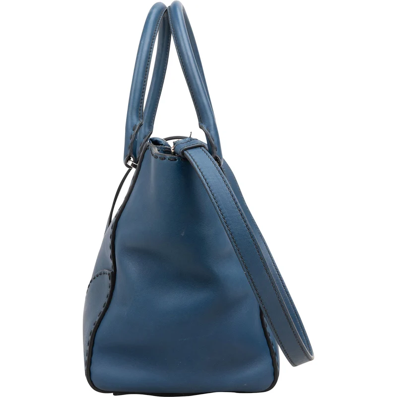 Prada Blue Stitched Calfskin Twin City Shopper Handbag
