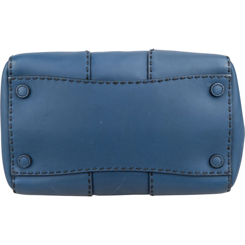 Prada Blue Stitched Calfskin Twin City Shopper Handbag