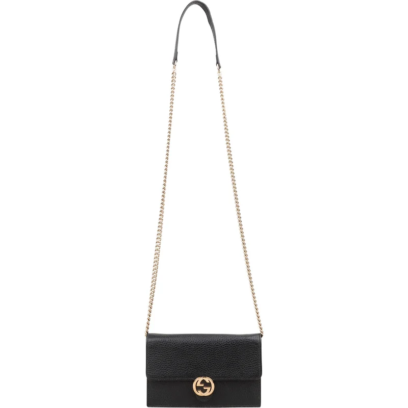 Gucci Grained Leather Interlocking GG Wallet On Chain Crossbody Bag