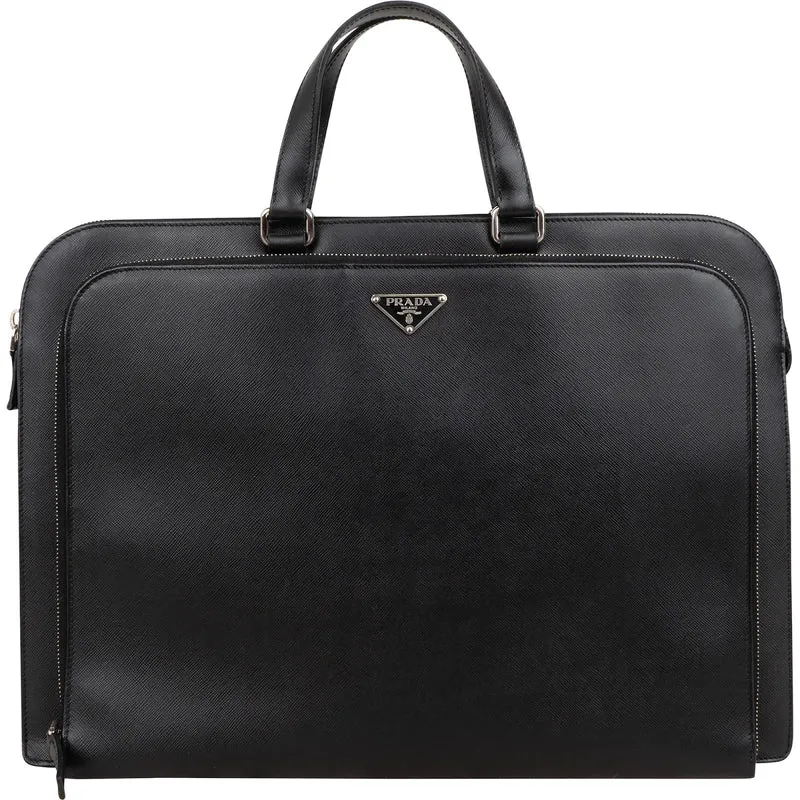 Prada Saffiano Leather Triangle Briefcase Handbag