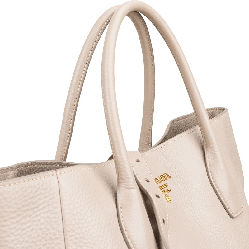 Prada Taupe Vitello Daino Leather Large Tote Handbag