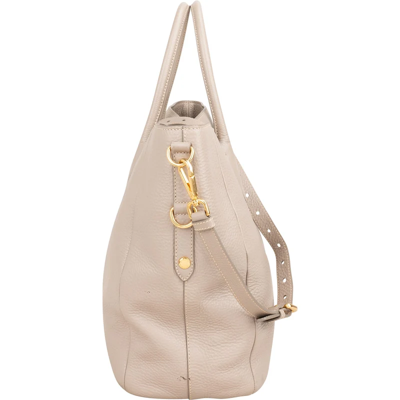 Prada Taupe Vitello Daino Leather Large Tote Handbag