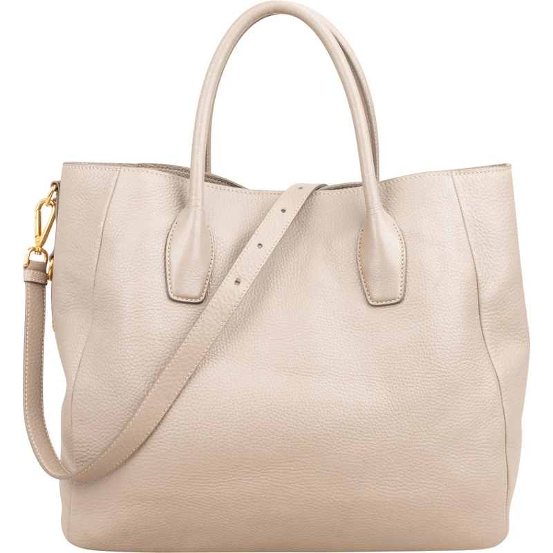 Prada Taupe Vitello Daino Leather Large Tote Handbag