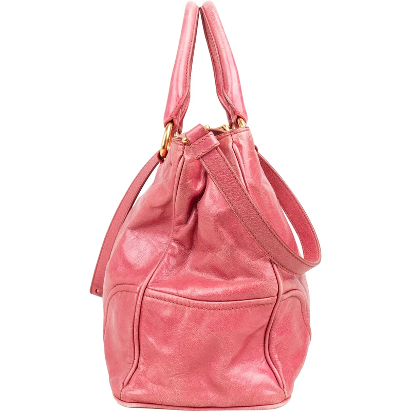 Prada Pink Vitello Lux Shine Leather Tote Handbag