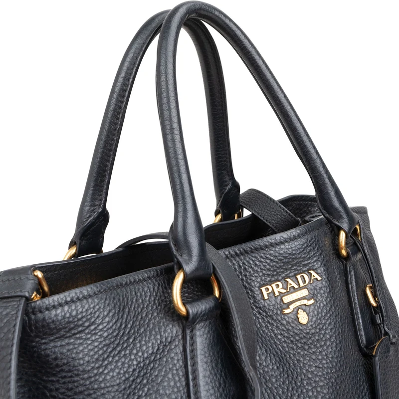 Prada Black Vitello Daino Leather Tote Handbag