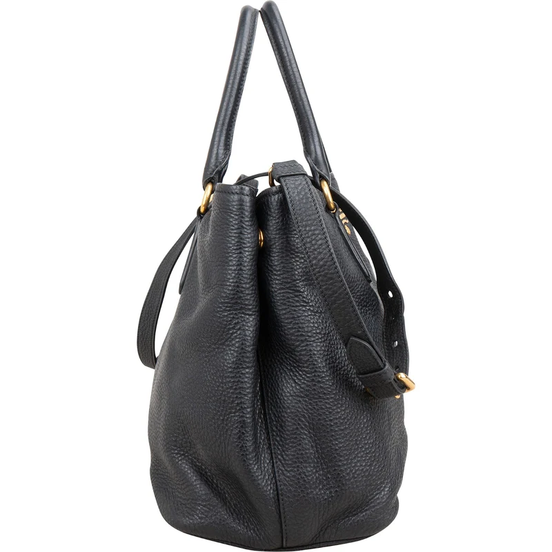 Prada Black Vitello Daino Leather Tote Handbag