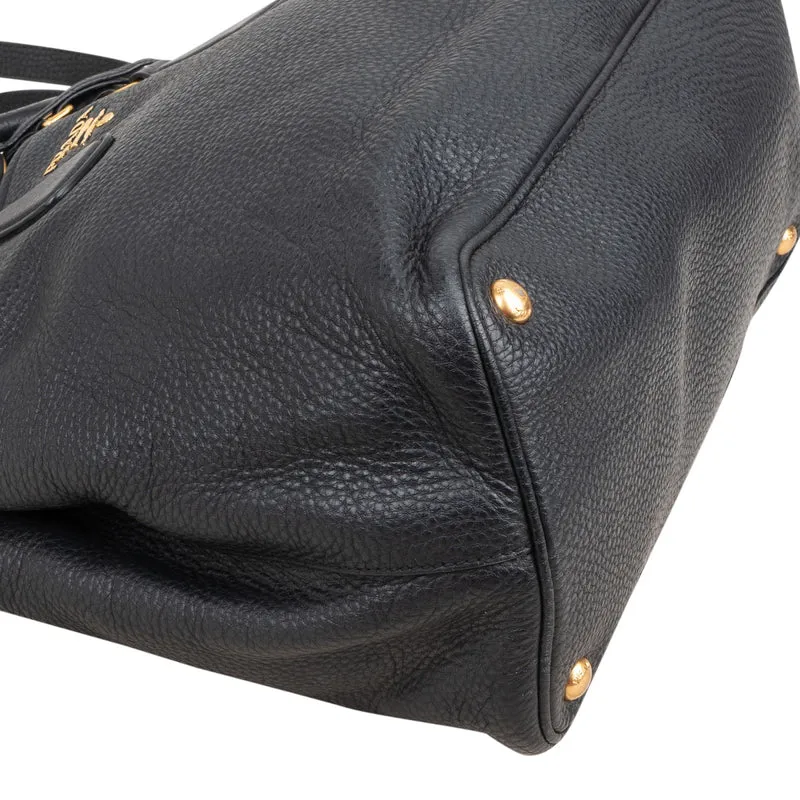 Prada Black Vitello Daino Leather Tote Handbag