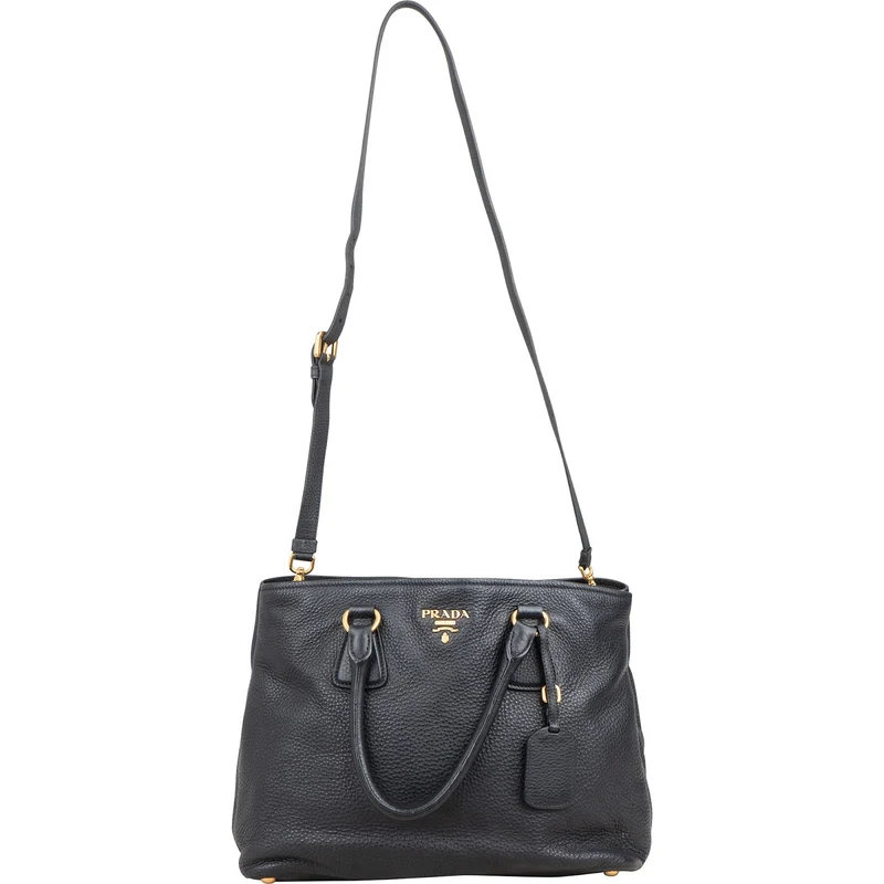 Prada Black Vitello Daino Leather Tote Handbag