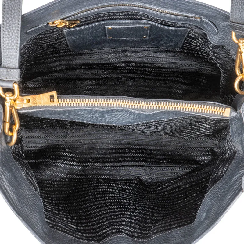 Prada Black Vitello Daino Leather Tote Handbag