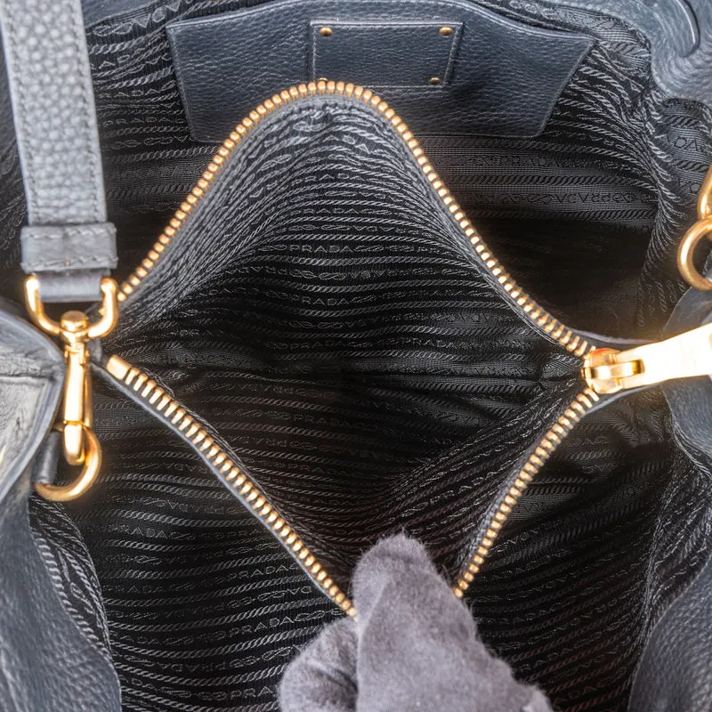 Prada Black Vitello Daino Leather Tote Handbag