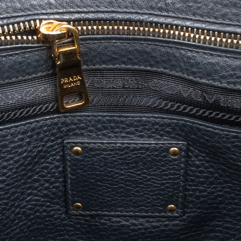 Prada Black Vitello Daino Leather Tote Handbag