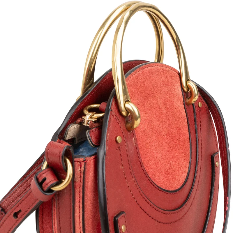 Chloé Suede & Leather Metal Handle Small Pixie Crossbody Handbag
