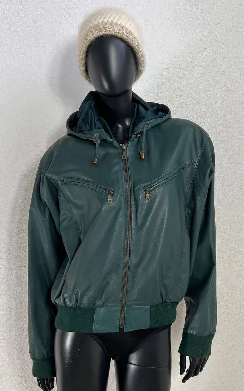 Vintage 90s Teal Bomber Leather Jacket