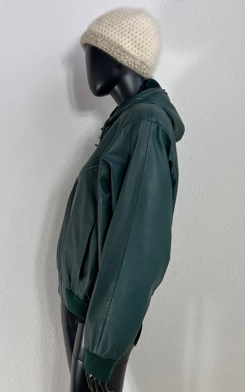 Vintage 90s Teal Bomber Leather Jacket