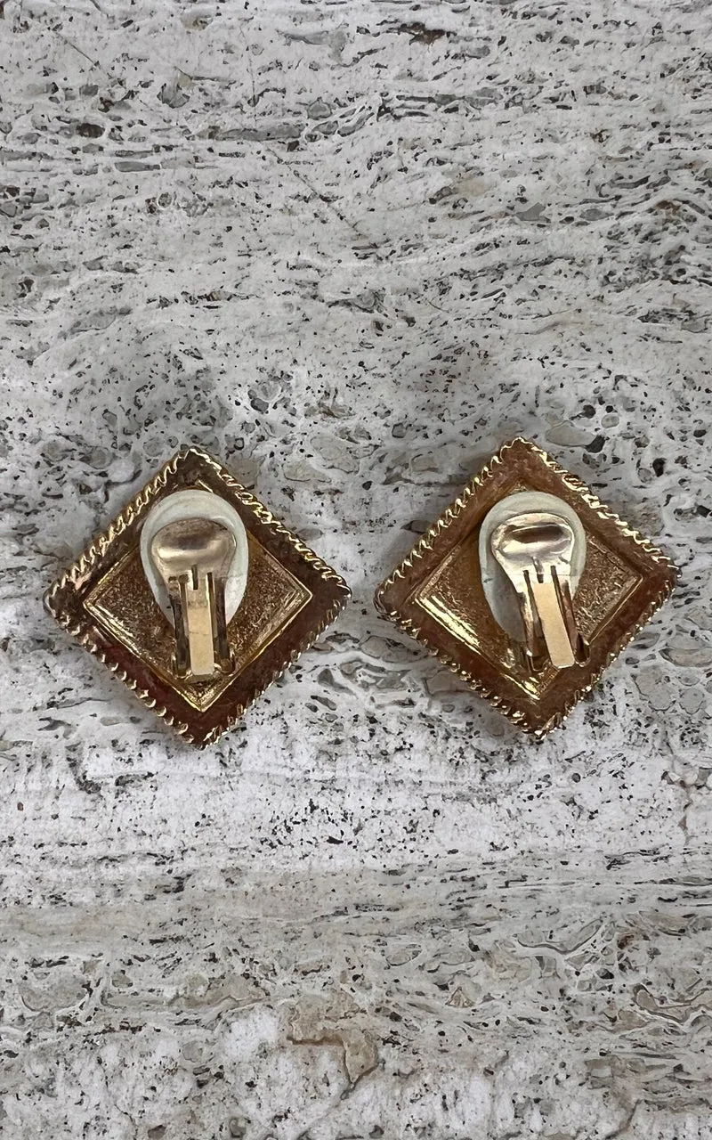 Vintage 90s Square Clip Ons with Black Stone Detail