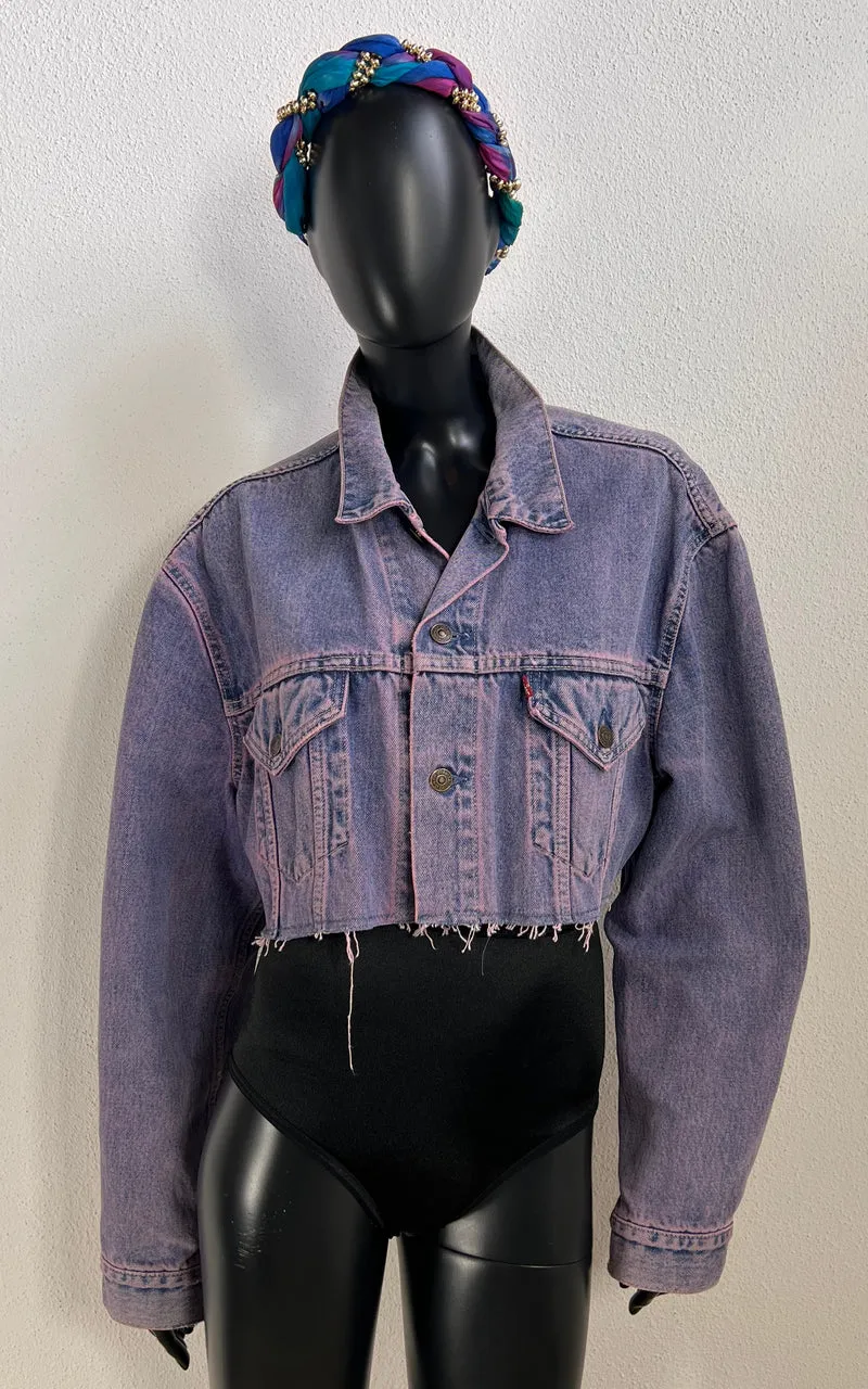 Vintage Cropped Levis Jacket Pink Acid Wash