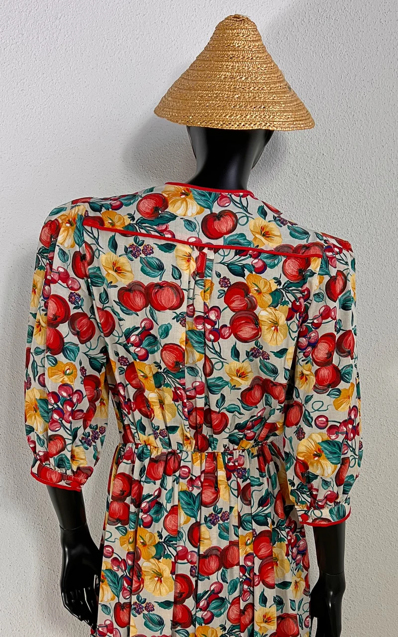 Vintage Austrian Fruit Print Midi Dress - Apple and Cherrys
