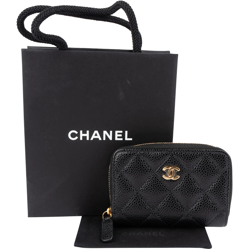 Chanel Quilted Caviar Leather Zipped CC Coin Purse Wallet