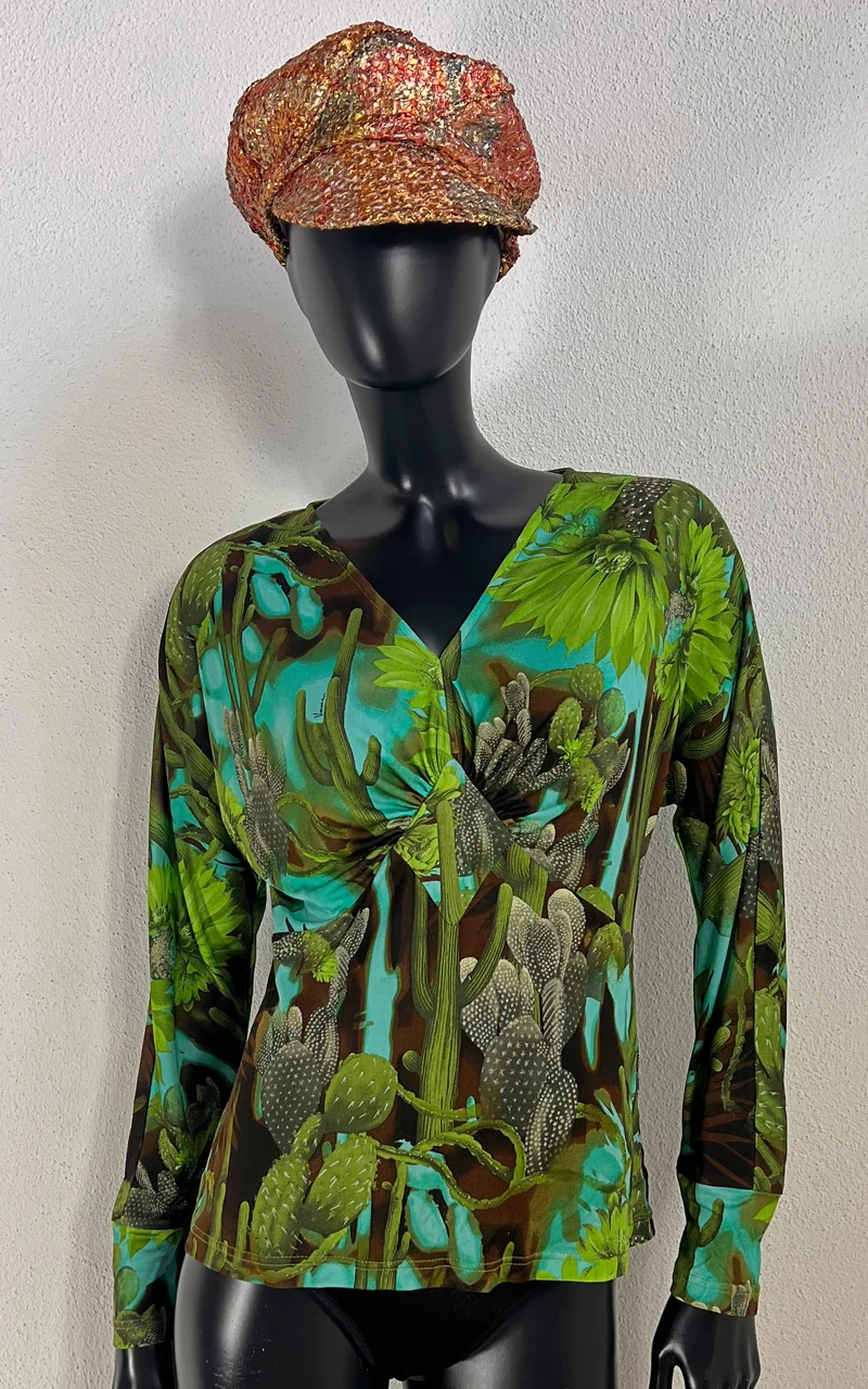 Vintage Versace Silk Top - Iconic Cactus and Jungle Print