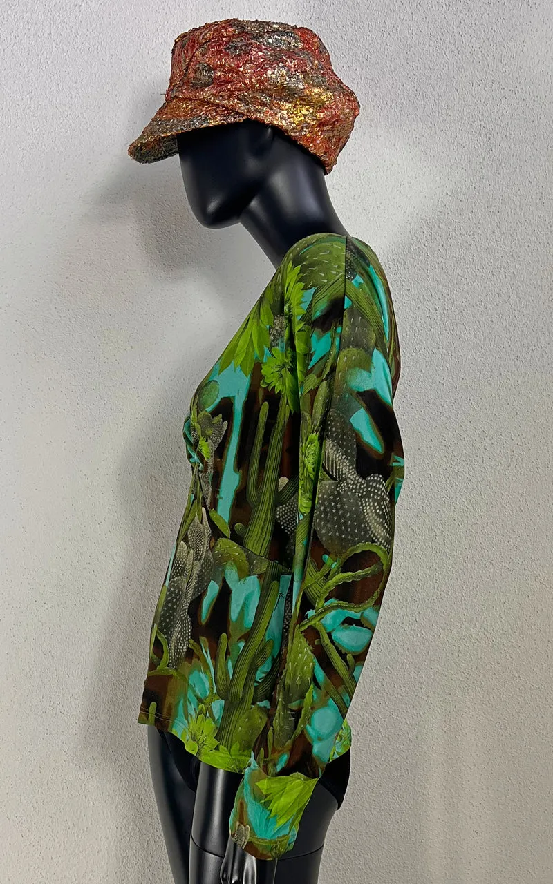 Vintage Versace Silk Top - Iconic Cactus and Jungle Print