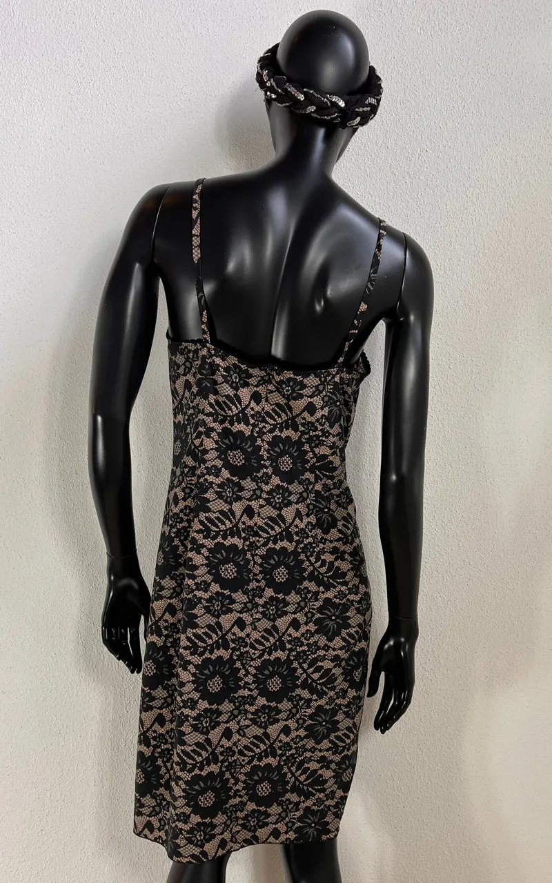 Vintage Lace Print Slip Dress