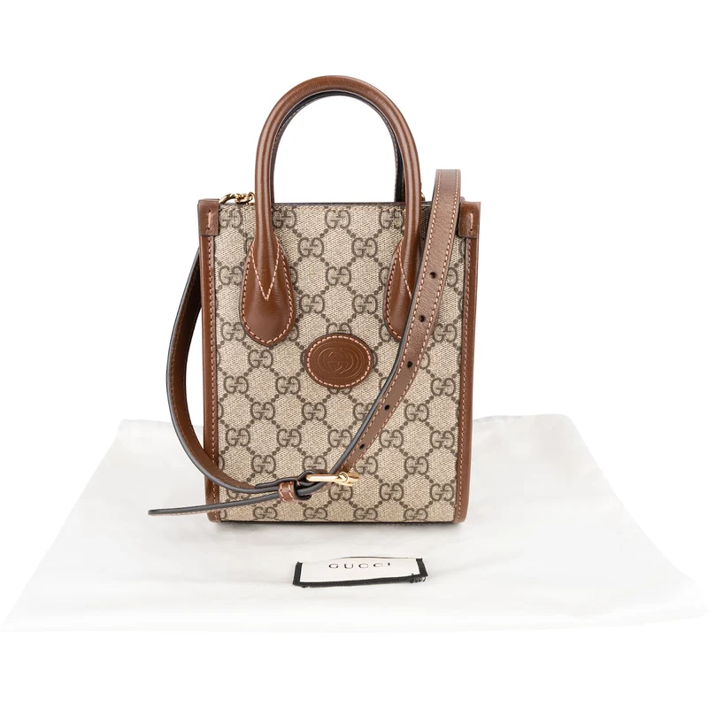 Gucci Monogram GG Supreme Interlocking G Mini Paperbag Crossbody Handbagag
