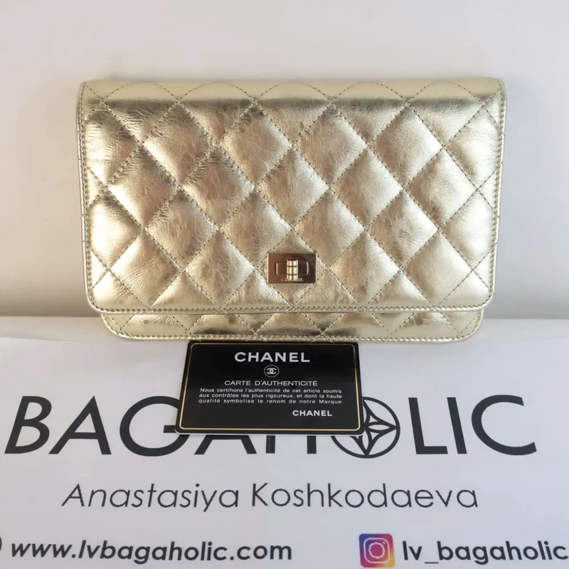 Chanel Aged Calfskin Metallic Gold 2.55 Wallet On Chain (WOC)