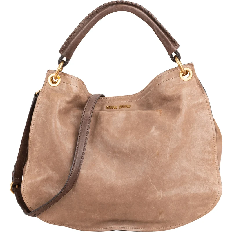 Miu Miu Tricolor Vitello Lux Leather Drawstring Hobo Handbag