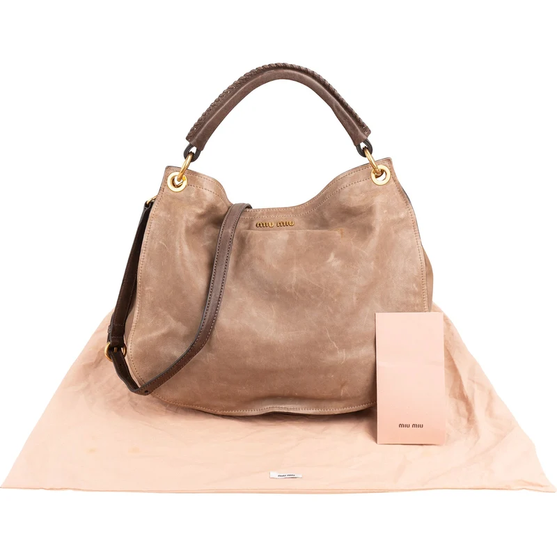 Miu Miu Tricolor Vitello Lux Leather Drawstring Hobo Handbag