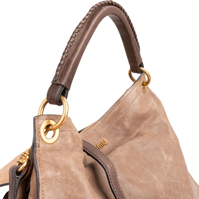 Miu Miu Tricolor Vitello Lux Leather Drawstring Hobo Handbag