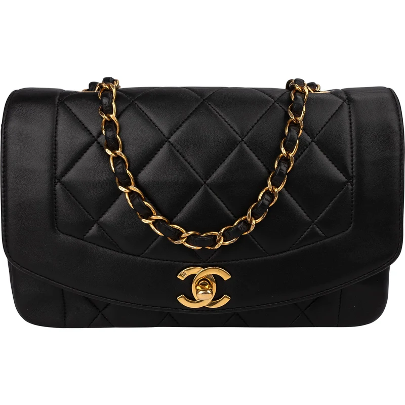 Chanel Quilted Lambskin Diana 24K Gold Diana Single Flap Crossbody Bag