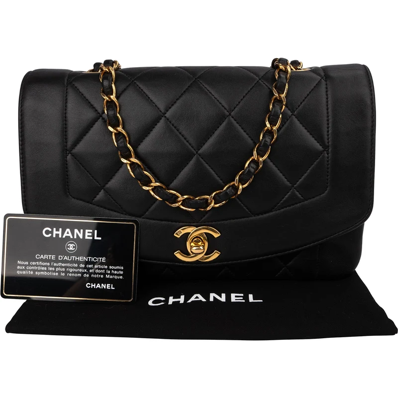 Chanel Quilted Lambskin Diana 24K Gold Diana Single Flap Crossbody Bag