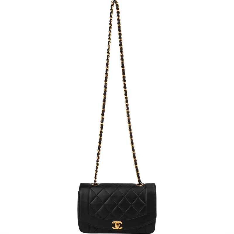 Chanel Quilted Lambskin Diana 24K Gold Diana Single Flap Crossbody Bag
