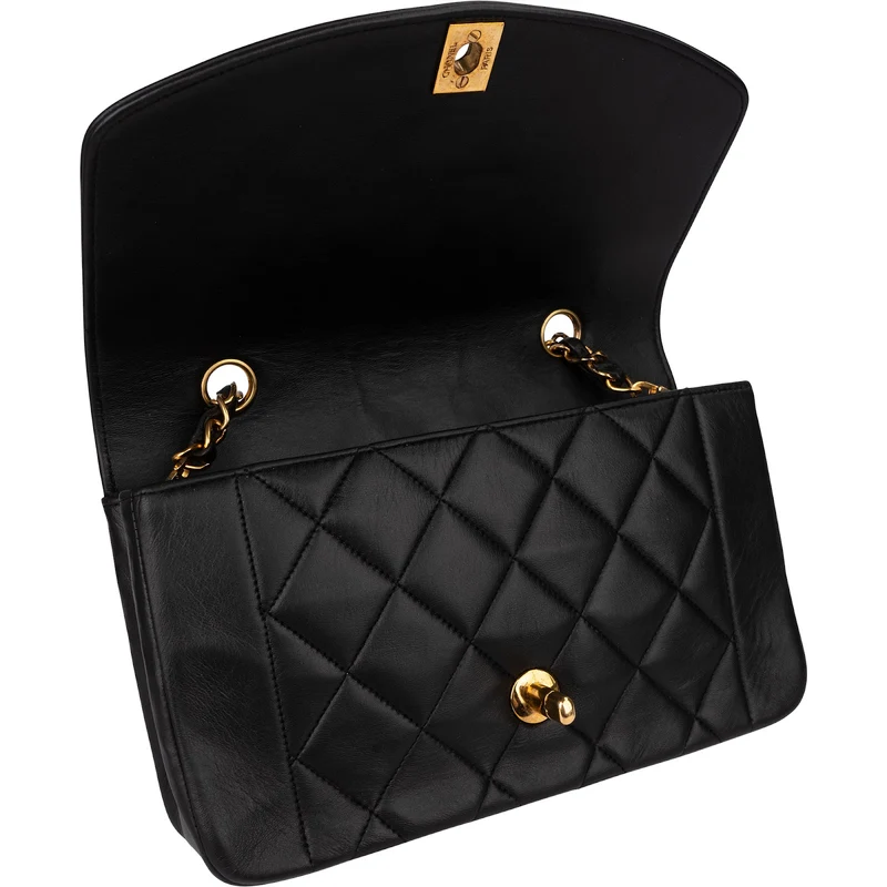 Chanel Quilted Lambskin Diana 24K Gold Diana Single Flap Crossbody Bag