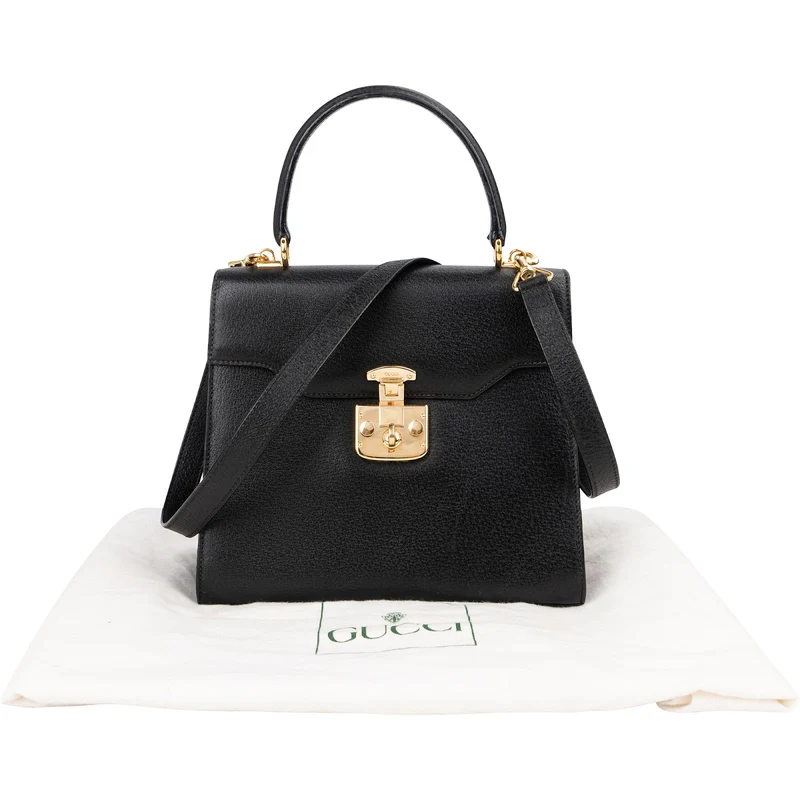 Gucci Black Grained Leather Padlock Top Handle Handbag