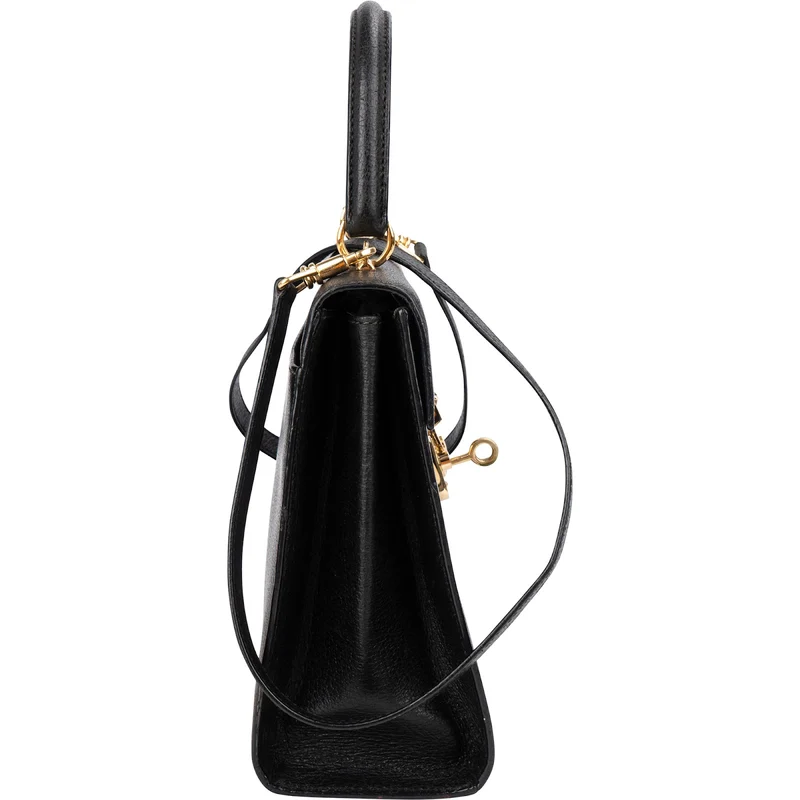 Gucci Black Grained Leather Padlock Top Handle Handbag