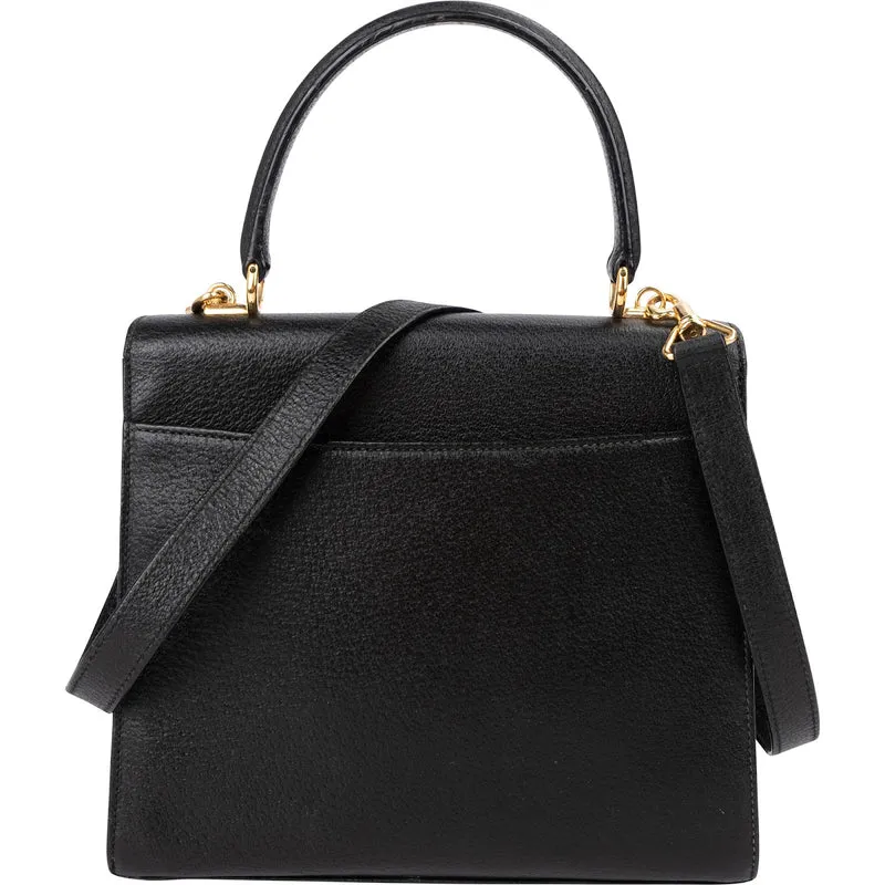 Gucci Black Grained Leather Padlock Top Handle Handbag